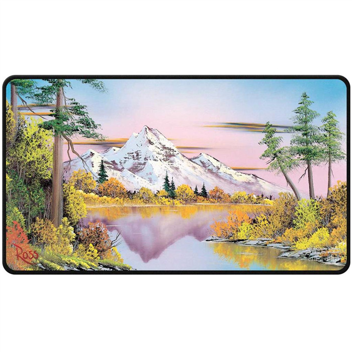 UP - BOB ROSS MIGHTY MOUNTAIN LAKE BLACK STITCHED PLAYMAT UP - BOB ROSS MIGHTY MOUNTAIN LAKE BLACK STITCHED PLAYMAT